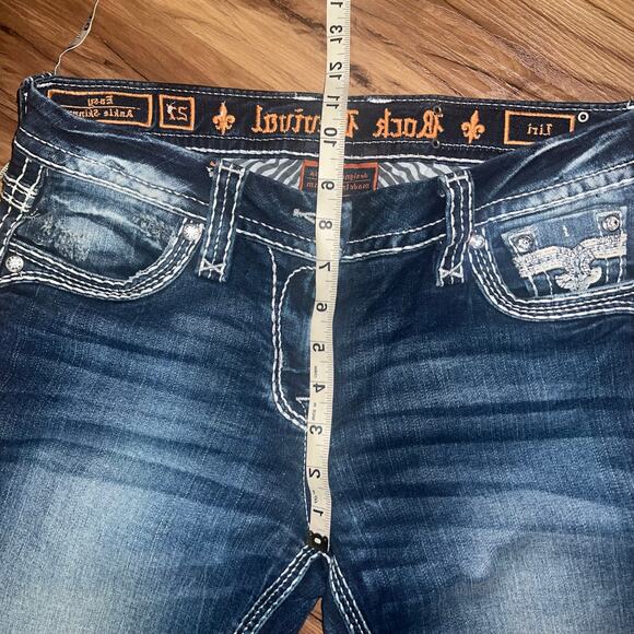 Mid Rise Rock Revival Jeans Liri Size 27 Easy Ankle Skinny Sequin Studded - Picture 11 of 12